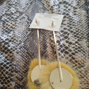 Gold and Yellow Fur Drop Earrings